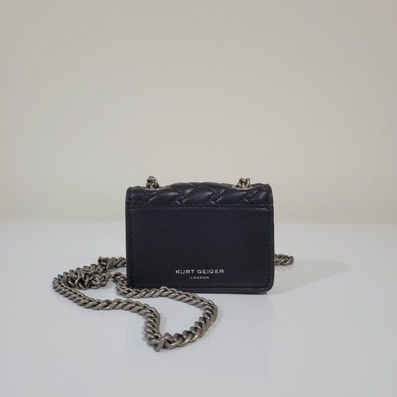 KURT GEIGER Black Leather Quilted Mini Purse w/ Silver Chain - Picture 4 of 8